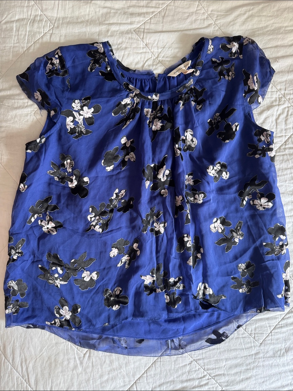 Rebecca Taylor Royal Blue Floral Cap Sleeve Blouse